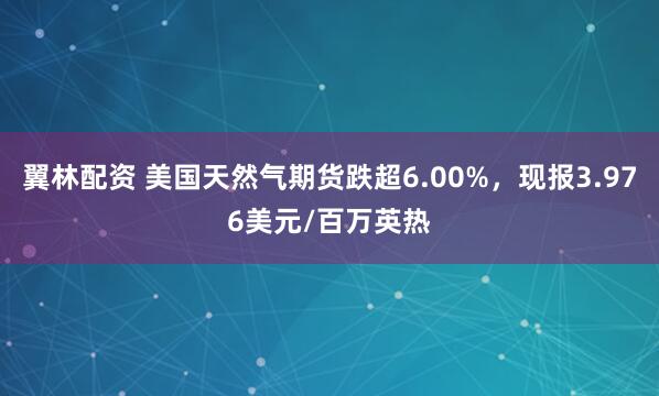 翼林配资 美国天然气期货跌超6.00%，现报3.976美元/百万英热
