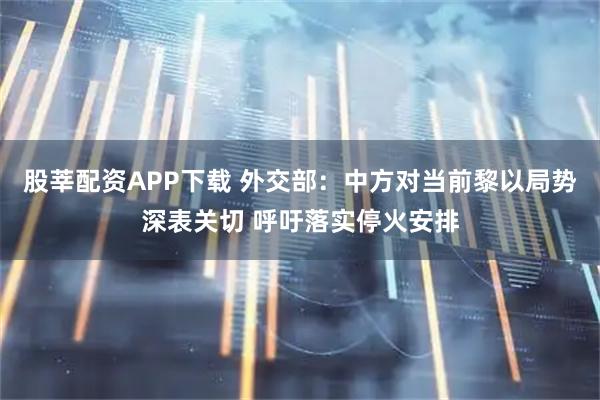 股莘配资APP下载 外交部：中方对当前黎以局势深表关切 呼吁落实停火安排